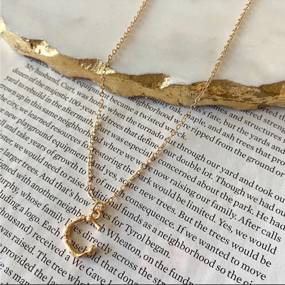 Gold Initial Letter Necklace Bamboo Link Charm C